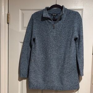 Lands' End Women's Heathered Blue half zip long sleeve Sweater